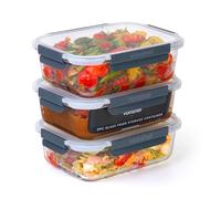 VonShef Recipientes de vidrio con tapas - Set de 3 fiambreras meal prep de 1500ml de capacidad, aptas para horno y lavavajillas, cierre hermético antigoteo, ideales para batch cooking