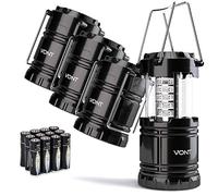 Vont Paquete de 4 faroles LED para camping, kit de supervivencia para huracán, emergencia, tormenta, apagones, linterna portátil para exteriores, color negro, plegable (pilas incluidas)