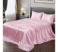 Vonty Juego de sábanas de satén de tamaño matrimonial, Suaves y sedosas, Color Rosa, 1 sábana Bajera de Bolsillo Profundo + 1 sábana encimera + 2 Fundas de Almohada