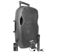 Vonyx AP1200PA Altavoz portátil de 12 Pulgadas y 600 W con batería, 3 micrófonos, conexión Bluetooth, USB y SD. Altavoz Grande Potente. Altavoz Bluetooth Fiestas, Fitness, presentaciones, dicursos.