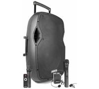 Vonyx AP1500PA - Altavoz Bluetooth Grande Potente 15" 800W con micrófono con Cable, micrófono inalámbrico UHF y petaca UHF con Micro de Solapa o Diadema, batería Recargable y USB