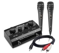 Vonyx AV430B - Pack Karaoke con 2 micrófonos y Mixer con Echo + Cable RCA a Jack 3.5mm 1.5m, Controlador Compatible con Altavoz Bluetooth o Altavoz USB, 2 microfonos para niños y Adultos, Color Negro