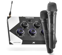 Vonyx AV510 - Pack karaoke con 2 microfonos inalambricos UHF y mixer Bluetooth con echo, controlador compatible con altavoz bluetooth o altavoz usb, 2 microfonos para niños y adultos, color negro