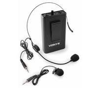 Vonyx BP10 Petaca UHF con micrófono de Diadema 863,1 MHz | Diadema y lavalier incluidos, Jack 3,5 mm, compatible equipos Vonyx UHF