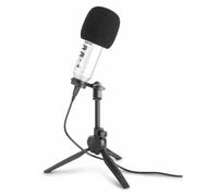 Vonyx CM320S Micrófono cardioide de Estudio USB Plateado con Efecto Echo y Ajuste de Ganancia, Interface de Audio incorporada, Salida de Auriculares, Soporte de Mesa Plegable y para Espuma Vientos