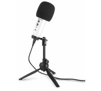 Vonyx CM320W microfono streaming cardioide de estudio USB blanco con efecto echo y ajuste de gain, interface de audio incorporada, salida de auriculares, soporte de mesa plegable y espuma para-vientos