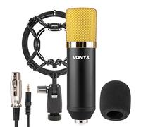 Vonyx CM400 Microfono de Estudio, Gaming, Podcast, Streaming, Youtube, de Condensador. Ideal para Voz o Instrumentos, conexion Mini Jack Incluido, Soporte Anti Vibraciones, Color Negro y Dorado