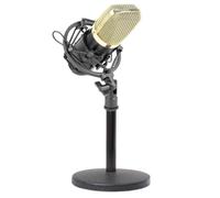 Vonyx CM400B - Micrófono de Estudio Condensador Dorado con Soporte | Micrófono condensador con soporte de hierro fundido y filtro antipop, conexión jack o XLR, para podcast y streaming