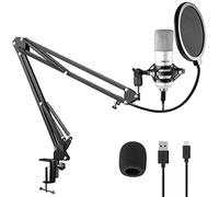 Vonyx CMS300S - Estudio Set microfono Condensador USB con Brazo articulado, con Filtro antipop y para-Vientos, Ideal grabación de Voz, Instrumentos, Gaming, Podcast, Youtube, Streaming Color Plateado