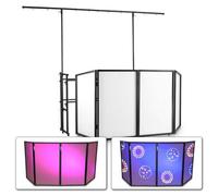 Vonyx DB7 + DB2 - Pack cabina DJ con soporte metálico y pantalla plegable lycra iluminable barra luz ajustable 260cm estructura DJ booth profesional para eventos DJs móviles, color negro blanco