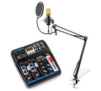 Vonyx - Kit de mezclador y micrófono con Bluetooth y USB para podcast | Incluye mezclador VMM-P500, micrófono CMS400B, brazo articulado y filtro pop, para empezar a grabar tu podcast
