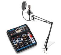 Vonyx Kit de Podcast con Mezclador, micrófono CMS400 y Brazo | Mezclador USB, micrófono CMS400, brazo articulado, Bluetooth y efectos DSP