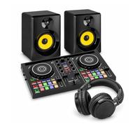 Vonyx Loop200 - Pack DJ, controladora, monitores activos 100W y auriculares | Controladora DJ de 2 canales con jog wheels táctiles y EQ de 3 bandas, monitores de 100W y auriculares, ideal para empezar