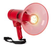 Vonyx MEG050 - Megáfono de 50 vatios y hasta 1000 Metros de Alcance, batería Recargable con Sirena y micrófono, Linterna LED, Bluetooth, función de grabación, MP3, USB, SD, AUX, Correa, Color Rojo