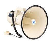Vonyx MEG150 - Megáfono Profesional de 150W con batería Recargable, Sirena y micrófono, Bluetooth, función de grabación, Alcance de hasta 2000 Metros, USB, SD, MP3 y AUX, Correa, Color Beige