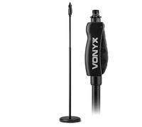 VONYX MS110 Pie de micrófono resistente con adaptadores de 3/8« y 5/8» para uso en estudio y en directo, ajuste de altura con una sola mano, tubo metálico negro y con base de peso estable.