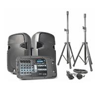 Vonyx PSS302 Sistema de Sonido Activo 300W con Bluetooth | Mezclador integrado, soportes y micrófono incluidos, montaje rápido, para eventos y presentaciones