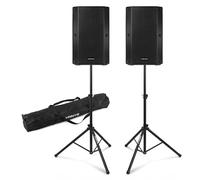 Vonyx Set de Altavoces pasivos 1000 W con woofers de 10”, Crossover de 2 vías, Carcasa ABS Ligera con Ruedas y Asas, Soportes Plegables y Funda Protectora incluida