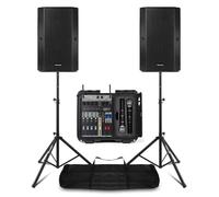 Vonyx Sistema Completo con Altavoces de 12 Pulgadas, Mezclador y micrófonos inalámbricos - Incluye Soportes