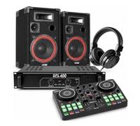 Vonyx Spin200 - Pack DJ completo con controlador, altavoces y amplificador | Controladora DJ de 2 canales con 16 pads, amplificador 2 x 200W, altavoces pasivos de 8" y cables, ideal para fiestas en casa