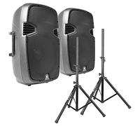 Vonyx SPJ-1500A - Conjunto de Altavoces Activos 15” 1600W con Soportes, Bolsa de Transporte, entradas RCA y Jack, Ecualizador Integrado, Ideal para DJs, Eventos y presentaciones