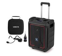 Vonyx SPLASH300 - Altavoz portátil IPX5 a batería y Diadema Deportiva WSH20 | Altavoz portátil IPX5 de 200W con headset deportiva inalámbrica WSH20, resistente al sudor, maletín y 16 canales UHF real