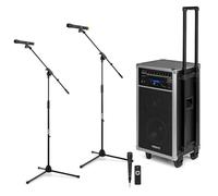 Vonyx ST100 Pack Sistema PA Bluetooth con trípodes | Bluetooth integrado, batería recargable, para eventos móviles, incluye trípodes y sistema de sonido