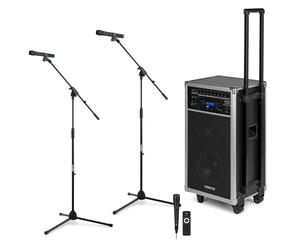 Vonyx ST100 Pack Sistema PA Bluetooth con trípodes | Bluetooth integrado, batería recargable, para eventos móviles, incluye trípodes y sistema de sonido