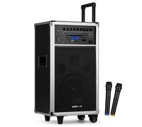 Vonyx ST100 - Sistema de Sonido portátil 250W con Bluetooth, woofer de 8", batería Interna, CD, MP3 USB, SD, 3 micrófonos 2 UHF y 1 con Cable, Eventos, Bodas, presentaciones y Karaoke.