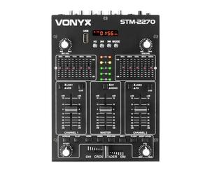 Vonyx STM2270 Mezclador DJ de 2 canales Bluetooth, mezclador de audio con reproductor MP3 USB, con efectos, crossfader, conexión para micrófono, talkover, DJ, músico, discoteca, bar, hostelería