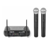 Vonyx STWM712 Sistema inalámbrico VHF 2 Canales | Sistema VHF Diversity, 2 micrófonos de mano, salidas XLR, transmisión estable