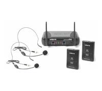 Vonyx Skytec STWM712H Sistema de Micros Inalambricos 2 Canales VHF, Incluye 2 Microfonos Inalambricos de Diadema, 2 Petacas y 1 Receptor, Set de Micrófono Inalámbrico Diadema Completo