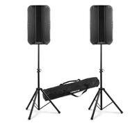 Vonyx VD712A + LS01K - Pack 2 Altavoces y 2 Soportes con Bolsa Color Negro | Pack con 2 altavoces activos de 800W y 2 soportes ajustables de 30kg cada uno con bolsa transporte incluida, ideal para DJs