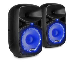 Vonyx VPS082A - Sistema de Sonido 400W con Bluetooth, Reproductor USB/SD, micrófono, Mando a Distancia, LED rítmicos, Altavoz Activo y pasivo 8", Ideal para Karaoke, DJ y Fiestas