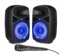 Vonyx VPS082A - Sistema de Sonido Activo 400W con 2 Altavoces 8”, Bluetooth, USB, SD, micrófono, Cable RCA a Jack 2.5m, LED rítmicos y Mando, Altavoz portátil para Karaoke, Color Negro