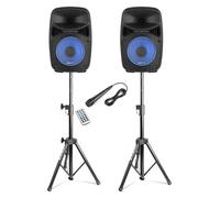 Vonyx VPS082A - Sistema de Sonido Activo 400W con 2 Altavoces 8”, Bluetooth, USB, SD, micrófono, Soportes y LED rítmicos, Altavoz Karaoke portátil Potente para Fiesta y Disco, Color Negro