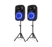 Vonyx VPS102A - Sistema de Sonido Activo 600W con 2 Altavoces 10”, Bluetooth, USB, SD, micrófono, Soportes y LED rítmicos, Altavoz Karaoke portátil Potente para Fiesta y DJ, Color Negro