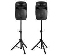 Vonyx VPS122A - Altavoz portatil Bluetooth Potente 800W con 2 Altavoces 12", USB, trípodes y micrófono, Equipo de Sonido Profesional para Eventos presentaciones y DJ, Color Negro