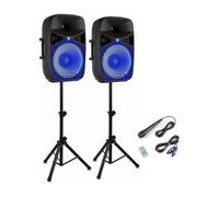 Vonyx VPS122A - Altavoz portatil Bluetooth Potente de 800W con 2 Altavoces 12", USB, Anillo LED en el Altavoz, trípodes y micrófono, Equipo de Sonido Profesional para DJ y Karaoke, Color Negro