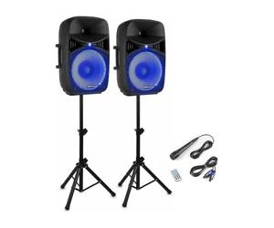 Vonyx VPS122A - Altavoz portatil Bluetooth Potente de 800W con 2 Altavoces 12", USB, Anillo LED en el Altavoz, trípodes y micrófono, Equipo de Sonido Profesional para DJ y Karaoke, Color Negro