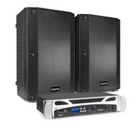 Vonyx VSA10P Pack PA Pasivo - 2 Altavoces 10 Pulgadas, Amplificador VPA600 Bluetooth 2x300W, 2 Cables Speakon NL2 5 m, Equipo Sonido para DJ, Eventos y sonorización Profesional