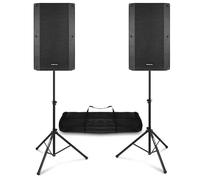 Vonyx VSA150S Pack Altavoces Activos Bluetooth 15 Pulgadas 1000W con 2 Soportes Regulables y Bolsa Cable Jack 3,5 mm a 2 RCA Equipo DJ para Eventos Fiestas Karaoke actuaciones y presentaciones