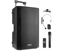 Vonyx VSA500-BP Altavoz PA 12" con Micro Diadema UHF | Bluetooth integrado, batería recargable, para entrenadores y presentaciones, micro de diadema UHF incluido