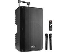 Vonyx VSA700 - Altavoz Bluetooth Grande Potente 15" 1000W con 2 micrófonos inalámbricos UHF, batería Recargable, USB, SD y AUX, Altavoz portátil Bluetooth Potente para Karaoke y Fiestas Color Negro