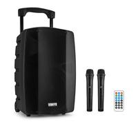 Vonyx VSP200 - Pack Altavoz portátil Bluetooth 5.0 de 200W con batería Recargable, woofer 10 Pulgadas, 2 micrófonos inalámbricos UHF, trípode Altavoz 1.8m y Funda Protectora para Eventos y Karaoke
