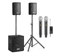 Vonyx VX0812BT - Pack Sistema 2.1 Activo 800W con Bluetooth, subwoofer 12”, Altavoces 8” y 2 micrófonos inalámbricos UHF WM552, Equipo de Sonido Profesional para Karaoke y Eventos, Color Negro