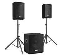 Vonyx VX0812BT Sistema de Sonido Activo 800W con Bluetooth | Soportes y mando incluidos, control de graves y agudos, montaje Plug & Play, entrada para micrófono