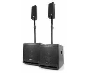 Vonyx VX1000BT Sistema de Sonido Activo 1000W con Bluetooth | Doble subwoofer, mando a distancia, control independiente de graves, montaje Plug & Play