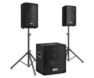 Vonyx VX1015BT - Sistema 2.1 Activo 1000W con Bluetooth, subwoofer 15”, Altavoces 10”, USB, SD, Soportes y Mando, Equipo de Sonido Profesional para Fiestas, DJ y Eventos, Color Negro