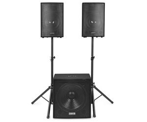 Vonyx VX1218BT - Pack de Sonido con Sub 12" BT + 2 satelites + Soportes | Incluye 2.1 altavoces y subwoofer, soportes incluidos y mando a distancia, para eventos y presentaciones
